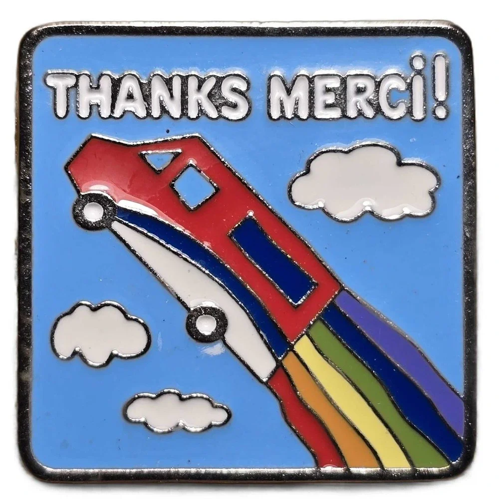 OC Transpo Ottawa Bus Thanks Merci Rainbow Enamel Lapel Vest Hat Pin C5